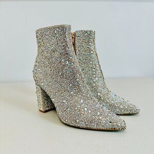 NEW BETSEY JOHNSON SB-CADY GLASS STONES STUDDED ANKLE BOOTIE BOOTS 5.5M